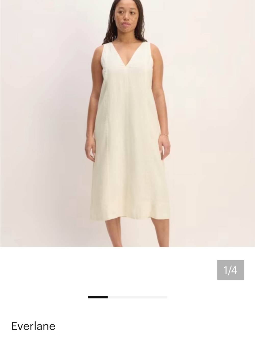 Everlane The Linen V-Neck Midi Dress New Size 2 Bone NWT